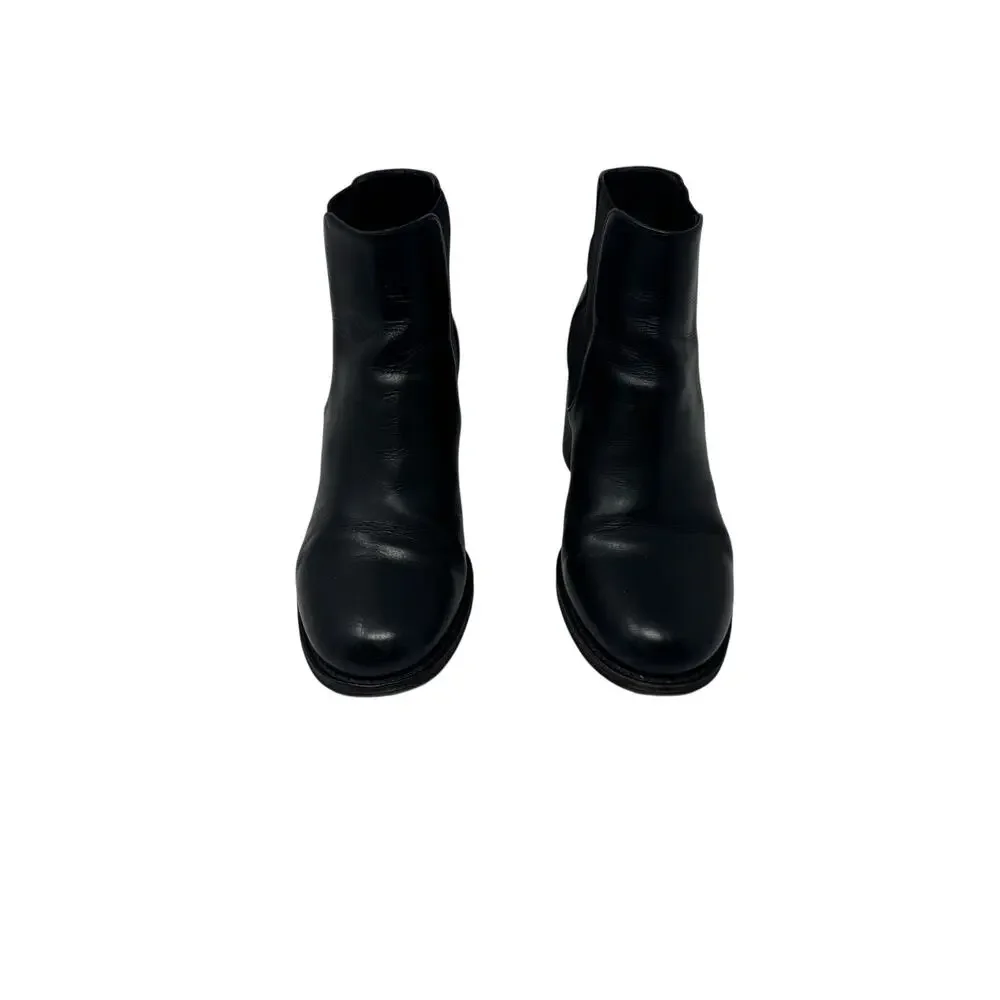 Chanel Black Leather Ankle Boots CC Logo Block Heel Booties Size 38C